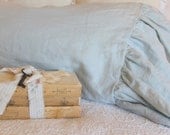 The Mirabelle Linen Collection Ruffle Pillowcase in French Blue