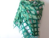 Nuno felted scarf -  green net