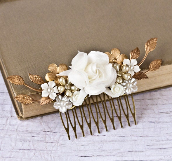 Bridal Hair Piece Wedding Hair Comb Bridal Hair Accessories Vintage Bridal Something Old Shabby Chic Wedding Hair Accessories