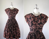 20% off SALE Vintage 1950s Dress // 50s Floral Graphic Print  // Reverie