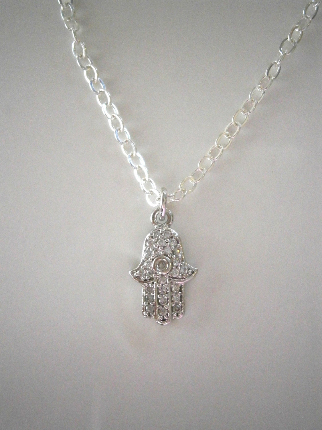 Hamsa  Necklace, CZ Silver Hamsa, Protection Jewelry, Silver Hand Necklace, Minimalist Jewelry
