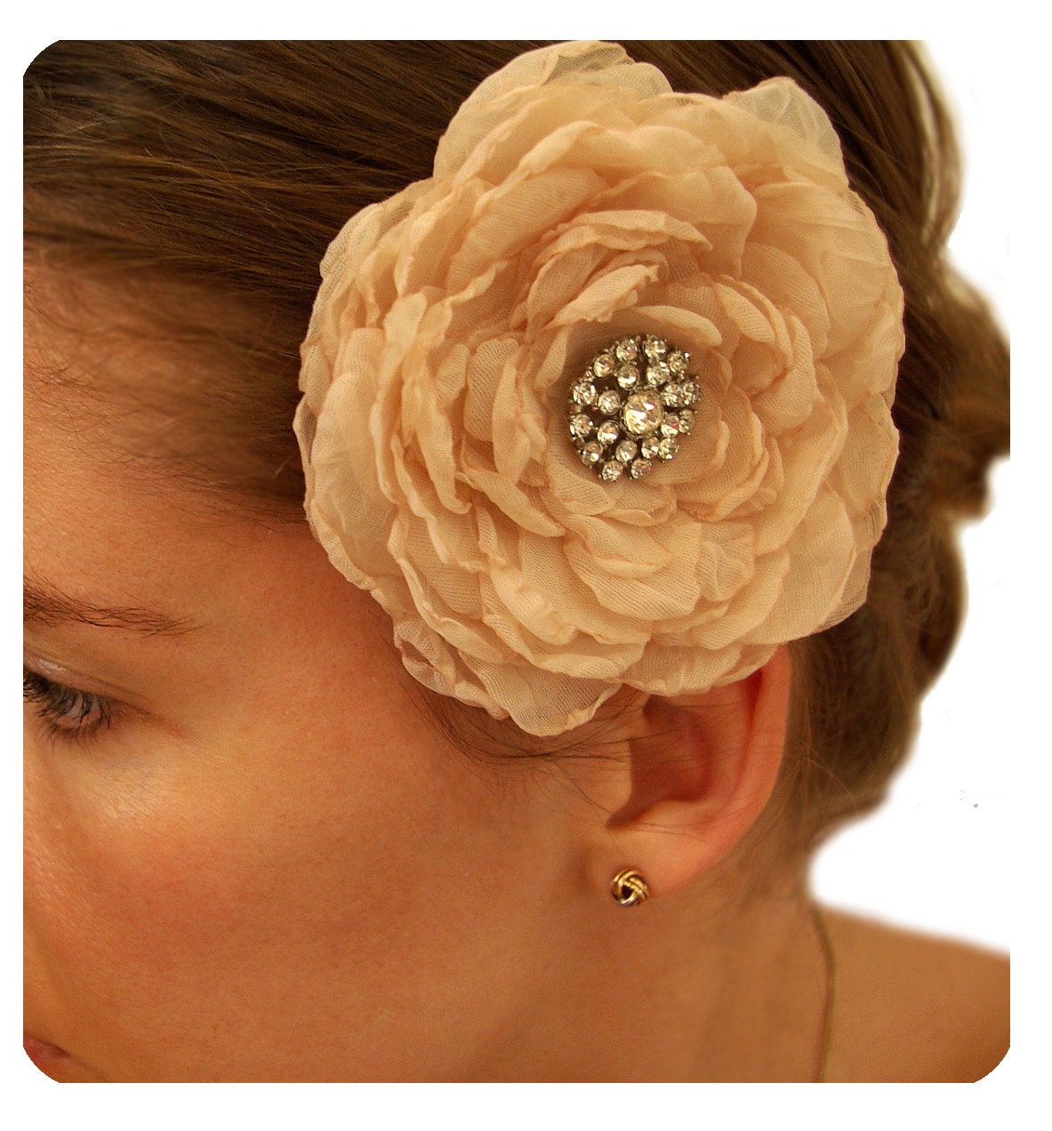 Chiffon Flower for Bride or Bridesmaid. Champagne Hair Flower. Beige Bridal Hair Flower Bobby Pin.