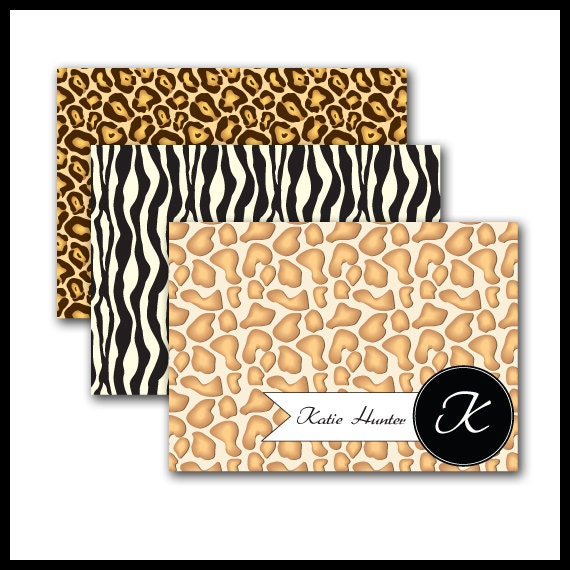 12 Animal Print Name & Initial Stationery Cards