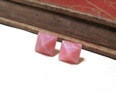 Pink Peruvian Opal Pyramid Post Earrings - Stud - Genuine - Silver Plated - Square - Gemstone - October Birthday - Stud Earrings