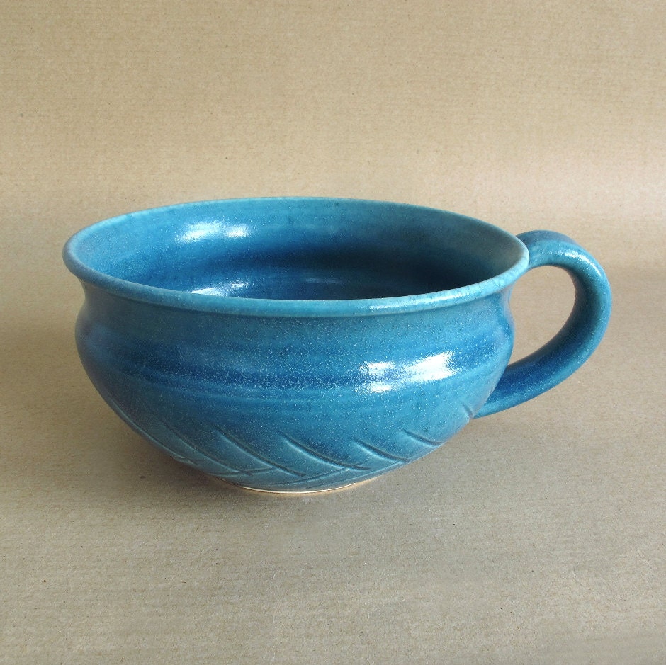 Soup Bowl, Kitchen Serving Chowder Mug Handmade Ceramic Denim Blue, Serving Cereal