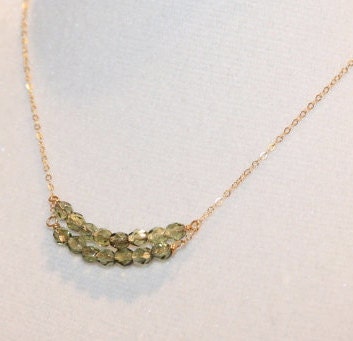 Double Bar Fire Polished Olive Green Beads on a 14/20 Gold Filled Chain