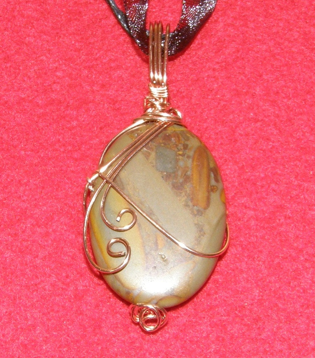 Jasper Stone Copper Wire Wrapped Necklace