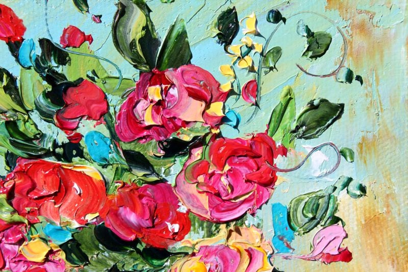 Original oil FLOWERS PALETTE KNiFE painting impressionism impasto fine art by Karen Tarlton