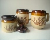 Vintage Brown Mugs with Sugar Bowl