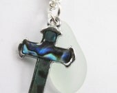 Cross Charm Accessory Eco Friendly - Beach Glass for bracelet, pendant, zipper pull, or cell phone dangle