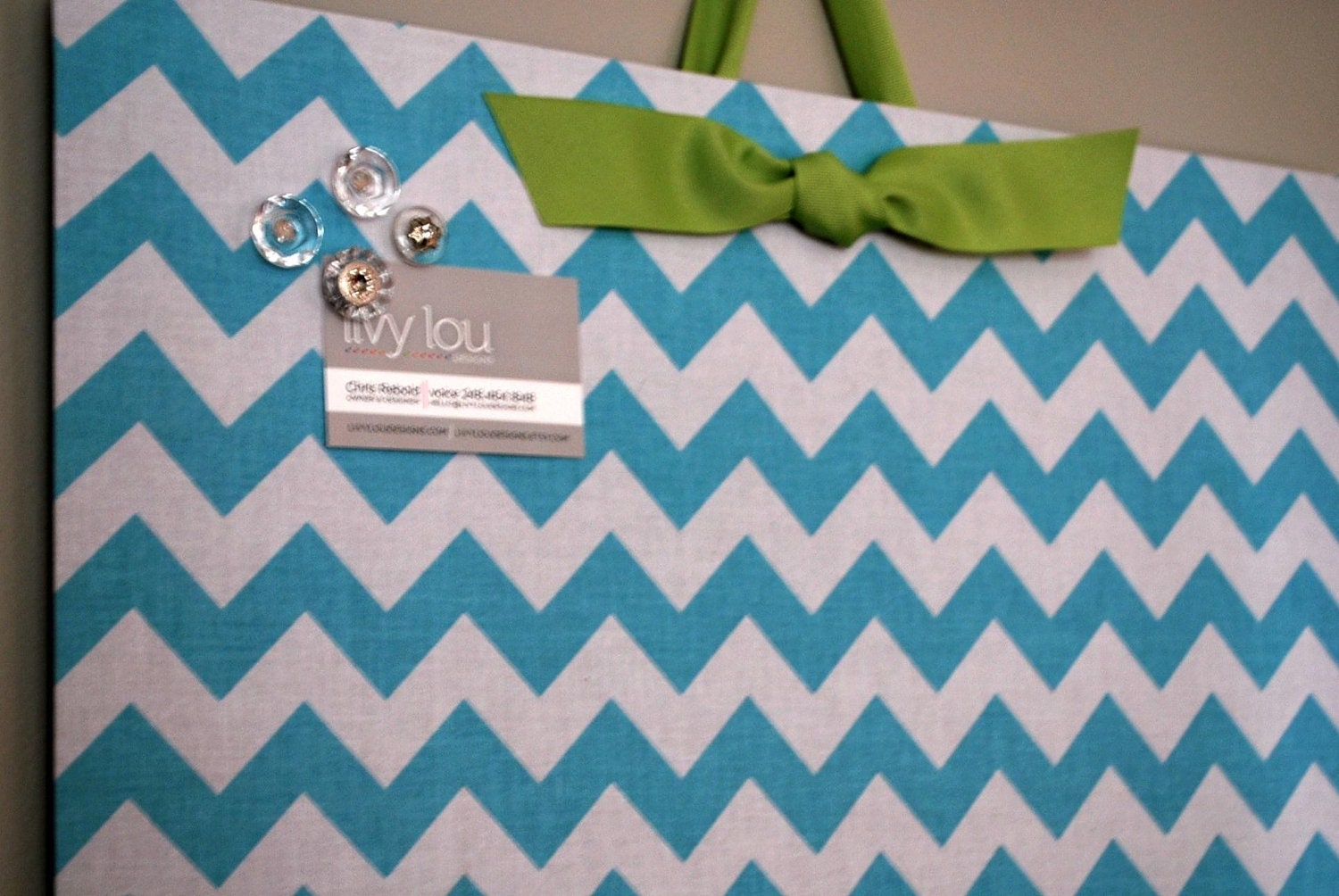Fabric  Magnet Board (20" x 20") Aqua Chevron
