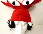 Red Monster Bitey Hate - Giant Eyed Bright Red Crab Monster Eating Head Adult Hat Costume