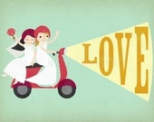Bride and Bride Lesbian Moped Love Wedding - 8 x 10 Archival Print