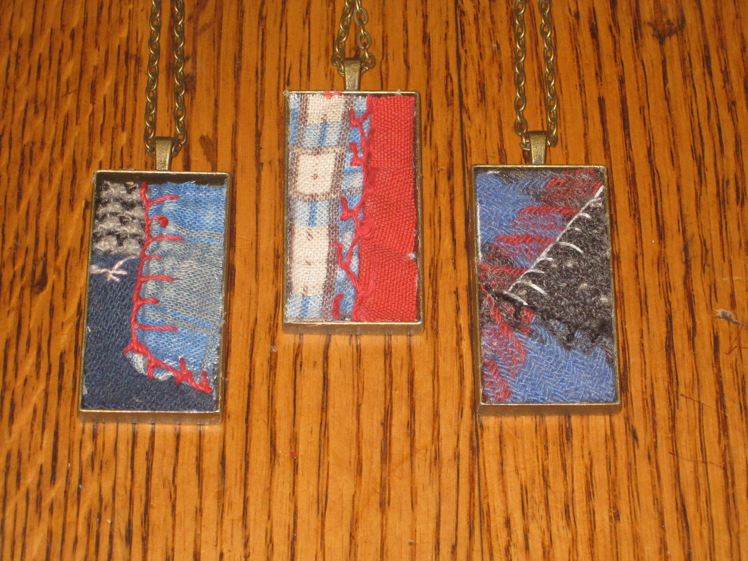 Quilt Necklace Blue Red Jeans Quilter Seamstress Gift For Her Under 15