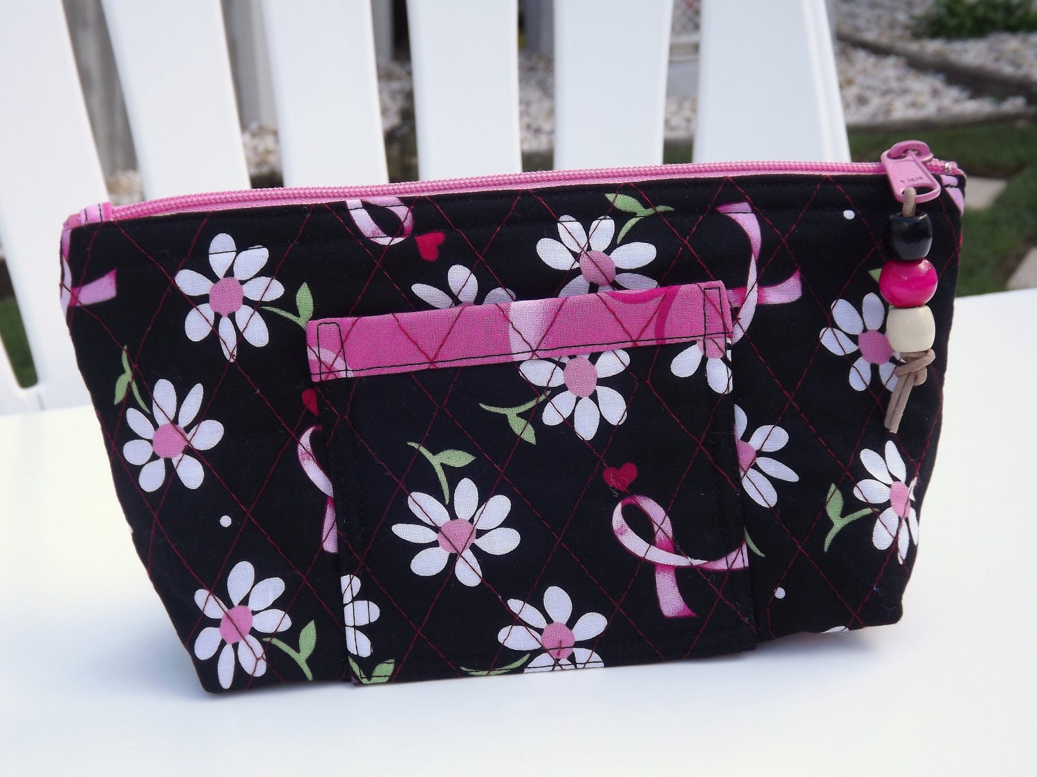 Quilted Makeup Bag, Accessory Case, Breast Cancer Support, Cosmetic case