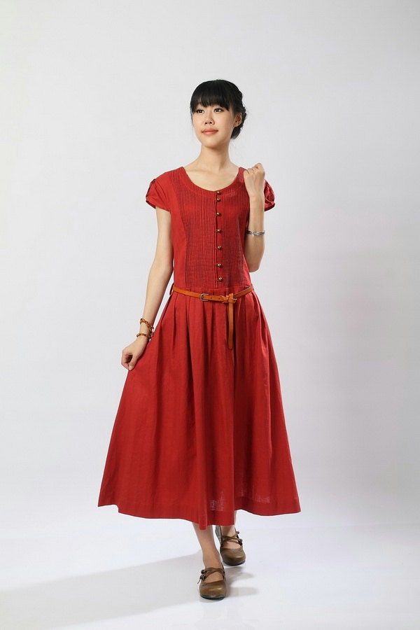 We Found Love-Rose red linen long sundress(more colour and size choice)