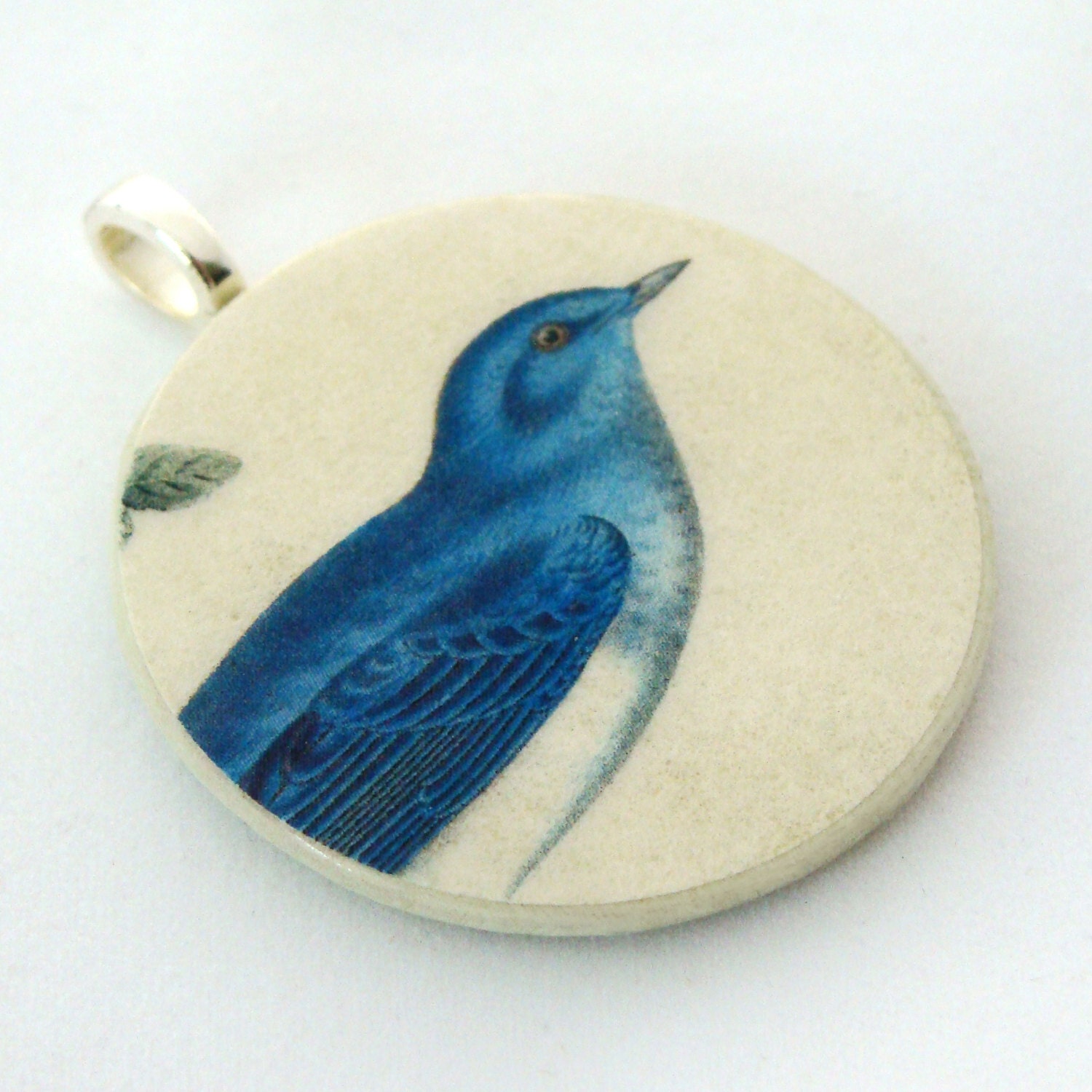 Pendant, Vintage Blue Bird, Handmade Decoupaged, FREE SHIPPING