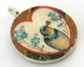 Pendant, Heart in Beak, Handmade Decoupaged, FREE SHIPPING