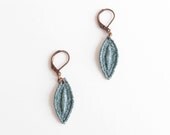 Lace Earrings - Aisling - Patina Green Blue Oval Earrings - Small Simple Lace Jewelry