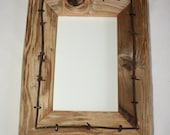 Reclaimed Wood Picture Frame - 4 x 6  - Vintage Telegraph Pole Cross Bar with Barbed Wire - Barnwood