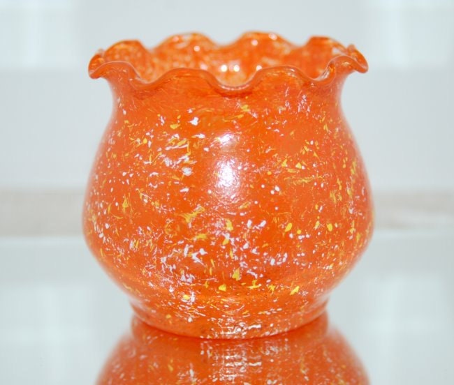 Hand Painted Orange Marbled Flower Glass Candle Holder