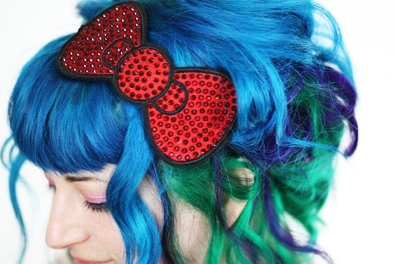 Bow Headband, Red Bow, Rhinestones