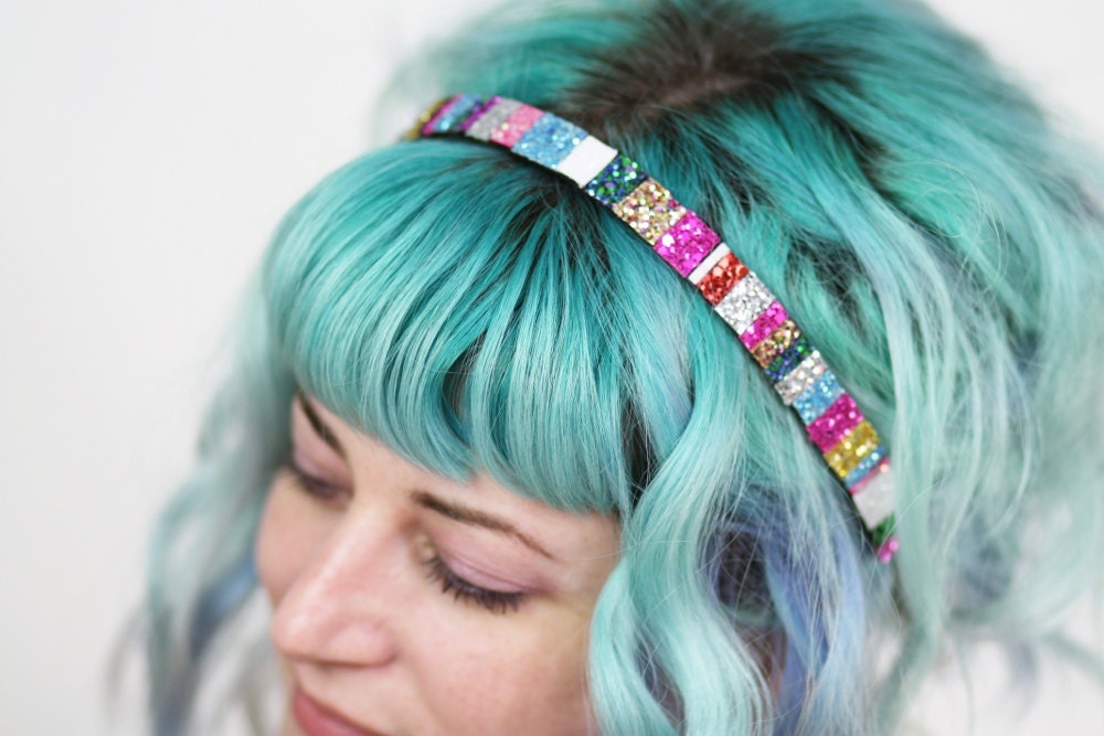 Glitter Headband, Recycled Scraps Bright Coloured Headband, OOAK