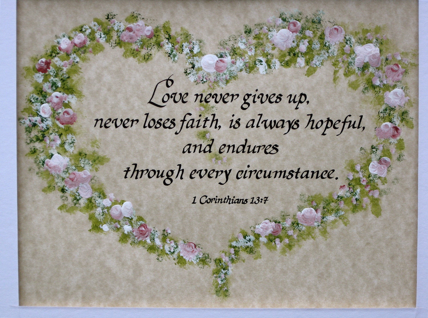 Calligraphy, Custom Calligraphy, I Corinthians 13, Victorian, Roses