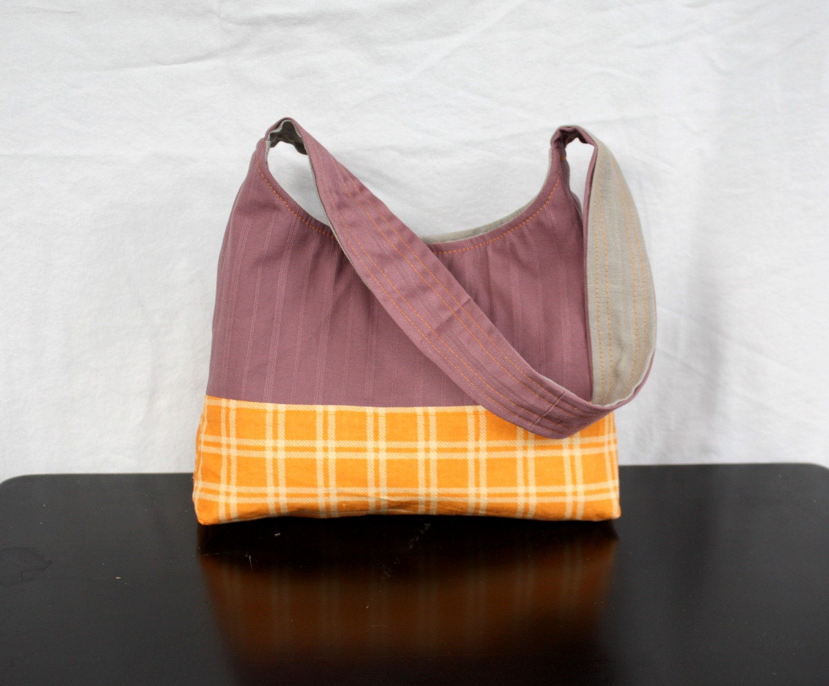 The Harriet Bag by Nstarstudio - Small Shouder Purse in Purple and Orange Plaid Cotton