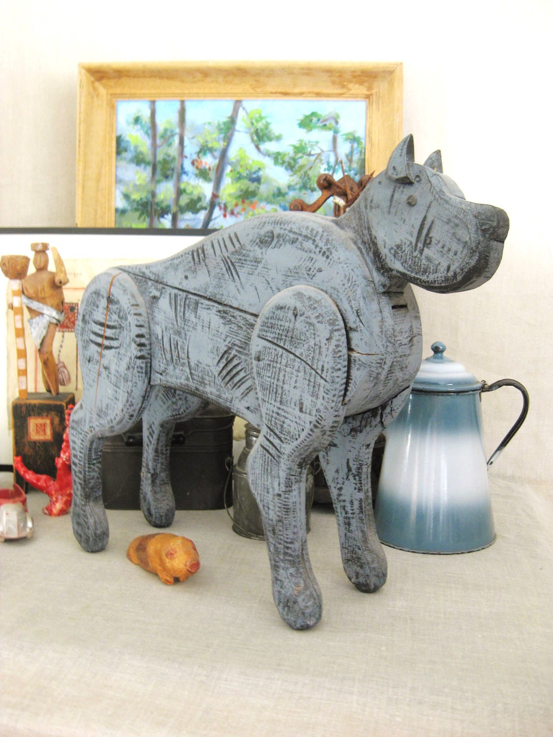 40% OFF Entire Shop - Vintage Hand Carved Folk Art Dog - Ranch Cabin