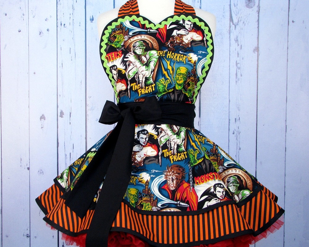 RESERVED for ASH Hollywood Monsters Movies Apron Halloween Hostess