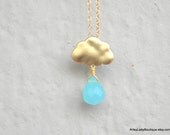 Little gold cloud and aqua quartz necklace -14K GF- bridal party - wedding