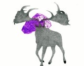 Giant Deer - Original Drawing - Purple and Pencil