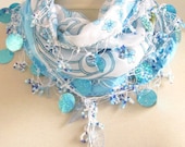 Traditional Turkish AQUA BLUE  Oya Scarf,authentic, romantic, elegant, fashion