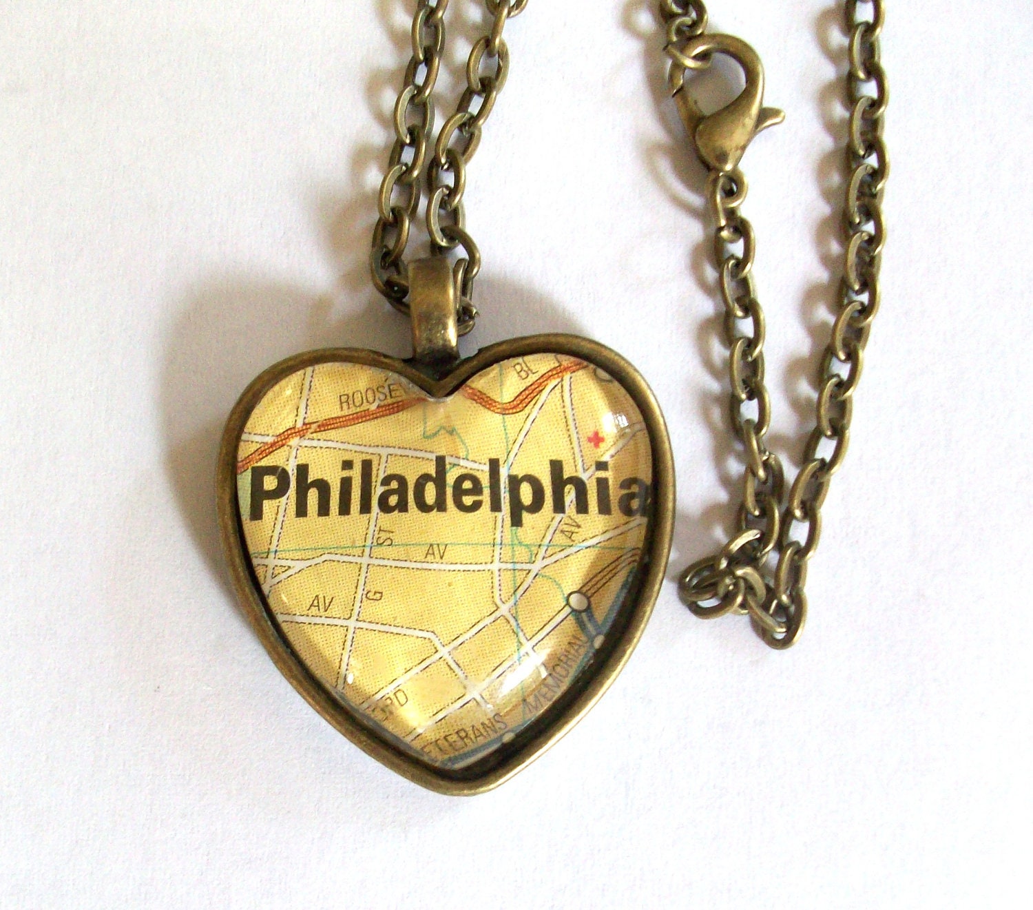 Philadelphia Map Necklace, Pennsylvania, Heart