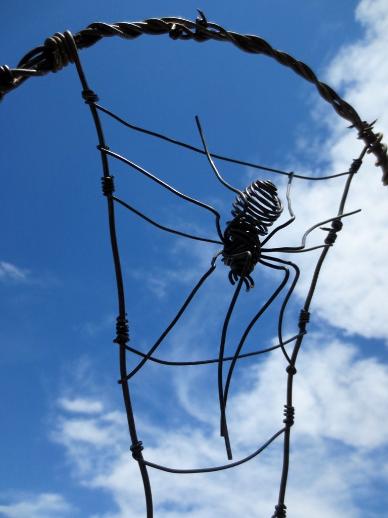 Spider In A Tattered Web Barbed Wire Garden Trellis Made to Order
