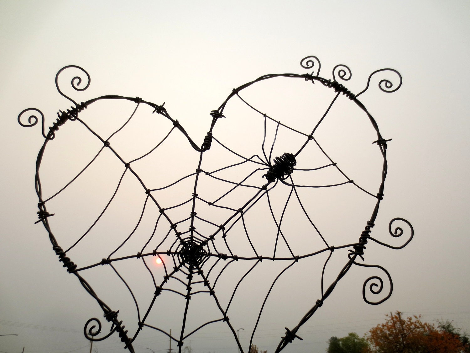 Wonky Barbed Wire Heart With Spider Web And Spider Made To Order