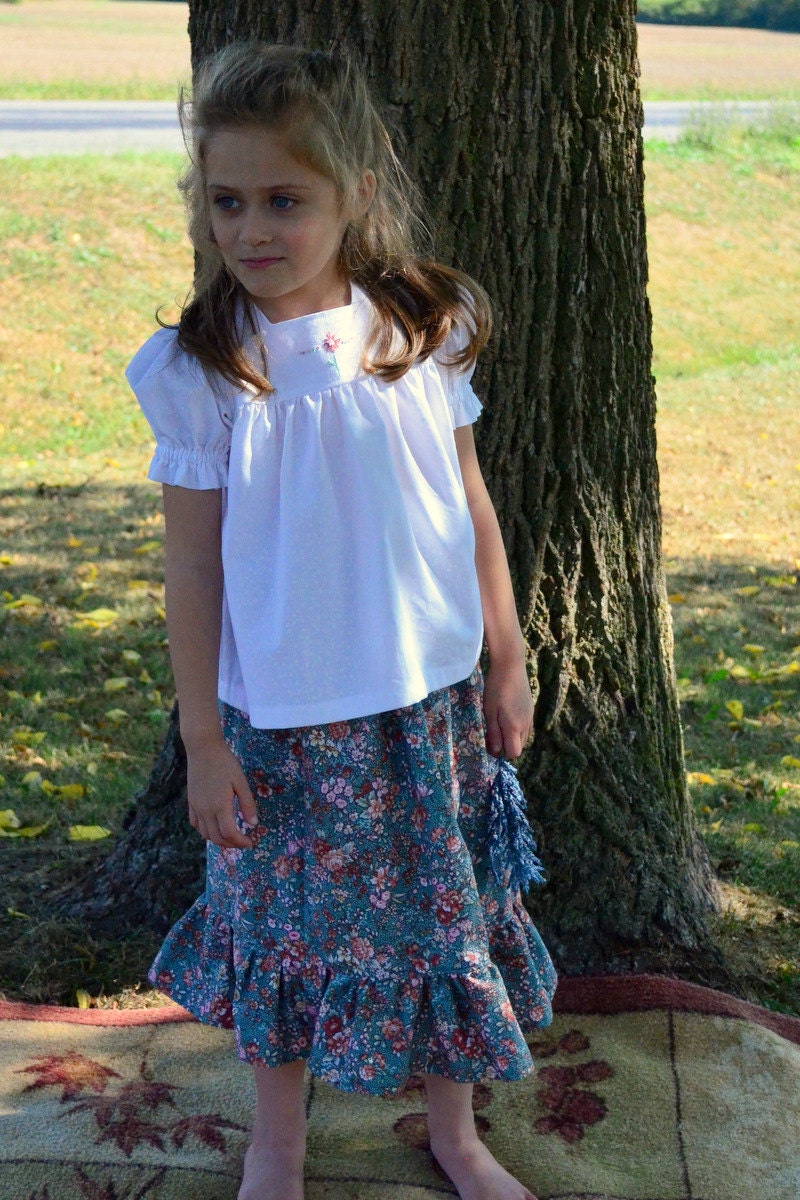 Ruffled Skirt with Hand Embroidered Blouse -Size 5/6- Ready to Ship