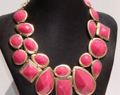 Pink Popsicle- Pink and Gold Jewel Bib- Bridal Necklace by Ashlee Collection on Etsy