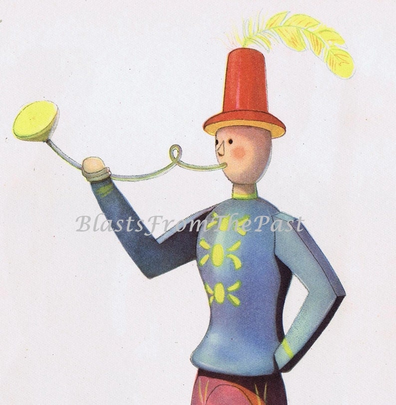Vintage ADORABLE Wooden Soldiers Print, Whimsical, Perfect for Framing, Adorable, Fun, Colorful, Doll, Horn, Whistle