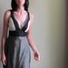 Bohemian lace dress - deep v-neck and racerback cut, night black silk chiffon and neutral ivory jersey  - small