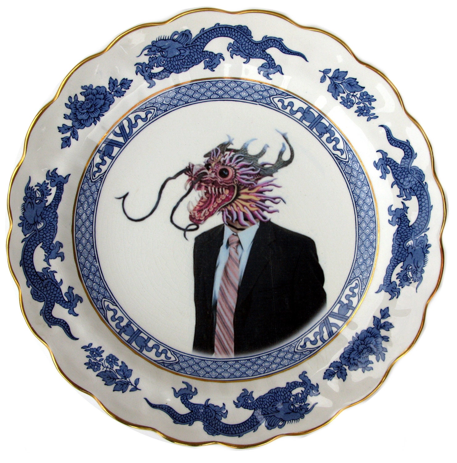Mr. Yang the Business Dragon - Altered Vintage Plate