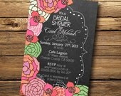 Chalkboard Bright Floral- Bridal or Baby Shower Invitation, Digital or Printed