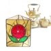 Rose Stained Glass Luminary Candle Holder Red Gold Handmade OOAK