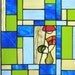 Stained Glass Window Panel Geometric Handmade OOAK Blue Green Modern