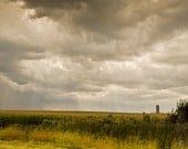 Midwest rustic farm Photography thunderstorm tornado decor corn field silo grey clouds sunlight rays Storms a brewin' 11x14 fine art photo