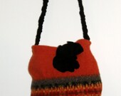 Felted Tote Hand Bag Orange Black halloween Fall Fun bag large black Flower Hand Sewn  Accessories