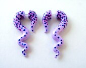 Lilac Confetti Fake Gauge Earring - Purple - Blue -Polka Dot - Happy - 80's