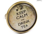 RING Keep calm and drink tea - original vintage style, adjustable ring, photo-ring, sentence
