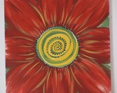 Wall decor red daisy original acrylic painting on wood panel